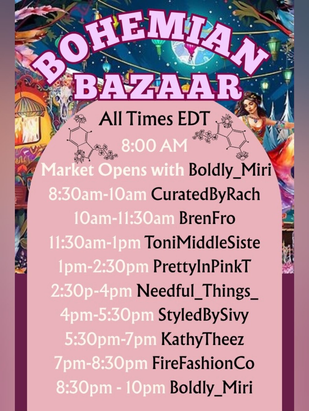 One Year! 🎉 ☮️🍄🌸 Bohemian Bazaar Market, TODAY!! $3 Premium Runs! - Picture 2 of 3